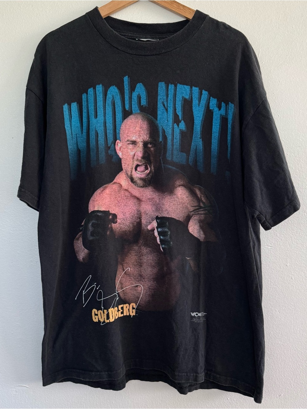 Vintage 1998 WCW Goldberg Who's Next T-Shirt Mens XL Black Wrestling WWF 90s Tee